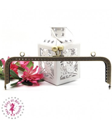 Fermoir métallique rectangulaire - Boules - 20 cm - Gravé - Bronze antique