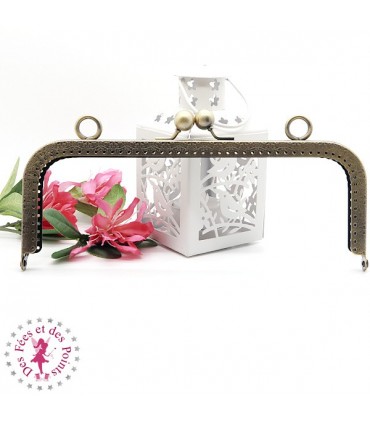 Fermoir métallique rectangulaire - Boules - 21 cm - Gravé - Bronze antique