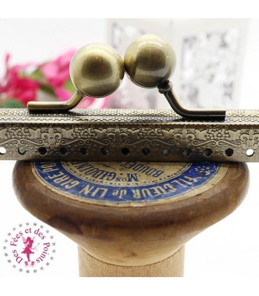 Fermoir métallique rectangulaire - Boules - 21 cm - Gravé - Bronze antique