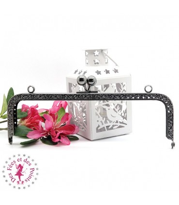 Fermoir métallique rectangulaire - Boules - 20 cm - Gravé - Gun Metal