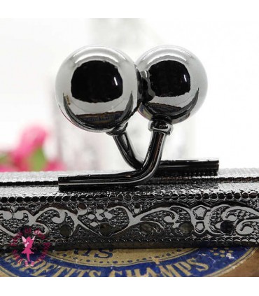 Fermoir métallique rectangulaire - Boules - 20 cm - Gravé - Gun Metal