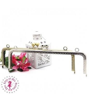 Fermoir métallique rectangulaire - Boules - 25 cm - Gravé - Bronze antique / Argent