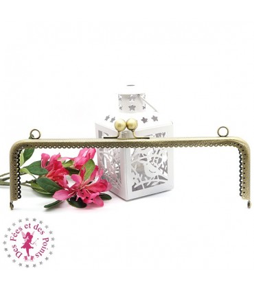 Fermoir métallique rectangulaire - Boules - 25 cm - Gravé - Bronze antique