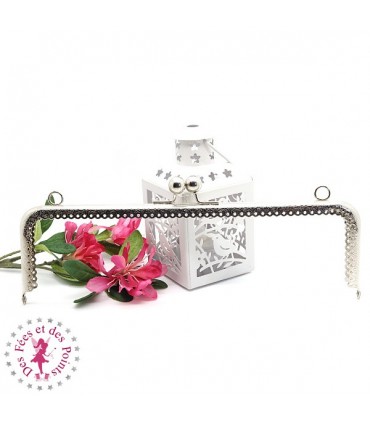 Fermoir métallique rectangulaire - Boules - 25 cm - Gravé - Argent