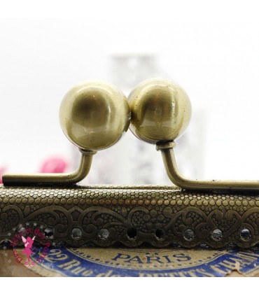 Fermoir métallique rectangulaire - Boules - 25 cm - Gravé - Bronze antique