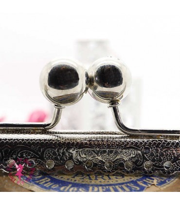 Fermoir métallique rectangulaire - Boules - 25 cm - Gravé - Argent