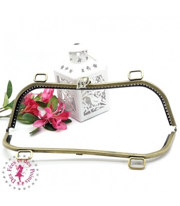 Fermoir métallique arrondi - Pompon - 26.5 cm - Gravé - Bronze antique