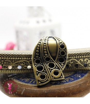 Fermoir métallique arrondi - Pompon - 26.5 cm - Gravé - Bronze antique