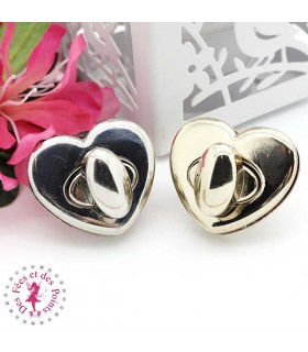 Fermoir à tourner - Grand coeur - Argent / Or doux