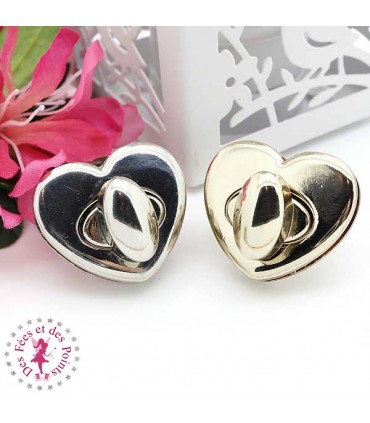 Fermoir à tourner - Grand coeur - Argent / Or doux