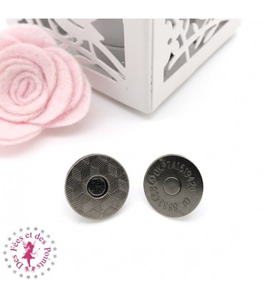Fermoir magnétique / Aimant -  Rond Extra fin - 18 mm - Gun metal