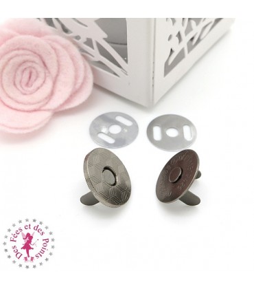 Fermoir magnétique / Aimant -  Rond Extra fin - 18 mm - Gun metal