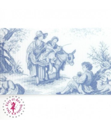 Ruban Gros Grain - Scène romantique - Bleu - 38 mm