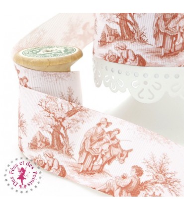 Ruban Gros Grain - Scène romantique - Brun - 38 mm