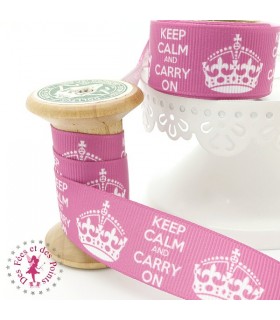 Ruban Gros grain - Keep Calm - Fuchsia - 9 mm