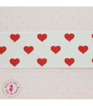 Ruban Gros Grain - Coeurs Rouges - 25 mm