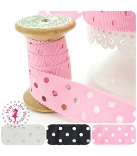 Ruban Gros Grain à Pois Ajourés - 3 couleurs - 23 mm