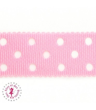 Ruban Gros Grain à Pois Ajourés - Rose - 23 mm