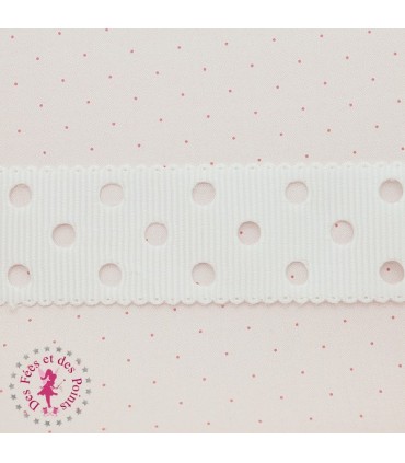 Ruban Gros Grain à Pois Ajourés - Blanc - 23 mm