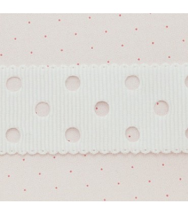 Ruban Gros Grain à Pois Ajourés - Blanc - 23 mm