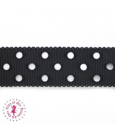 Ruban Gros Grain à Pois Ajourés - Noir - 23 mm