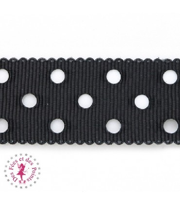 Ruban Gros Grain à Pois Ajourés - Noir - 23 mm