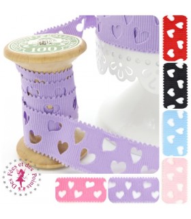 Ruban Gros Grain à Coeurs Ajourés - 6 couleurs - 23 mm
