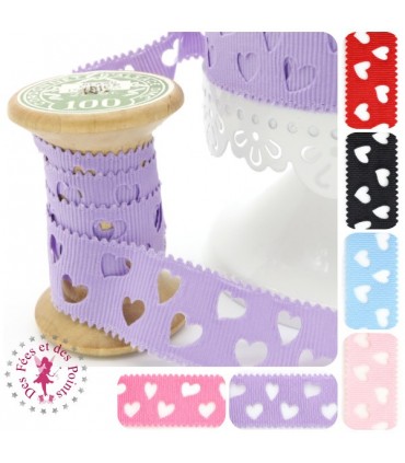 Ruban Gros Grain à Coeurs Ajourés - 6 couleurs - 23 mm