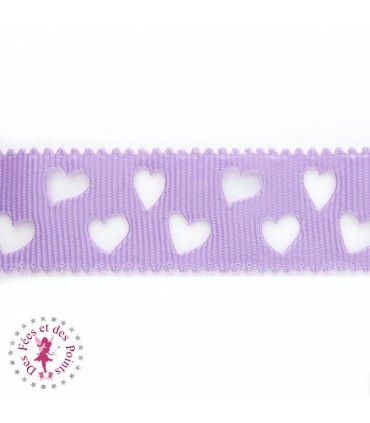 Ruban Gros Grain à Coeurs Ajourés - Pervenche - 23 mm