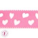 Ruban Gros Grain à Coeurs Ajourés - Rose Vif - 23 mm