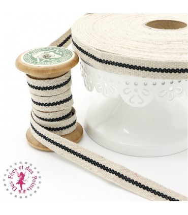 Ruban Zakka - 13 mm - Lin & Noir