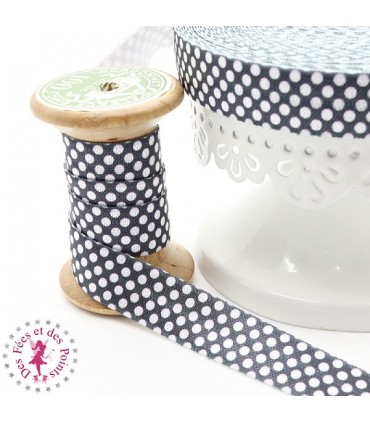 Elastique ruban à Pois - 15 mm - Noir