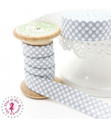 Elastique ruban à Pois - 15 mm - Gris