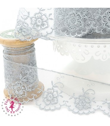 Dentelle Valencienne "Fleurs" - Grise - 3.5  cm
