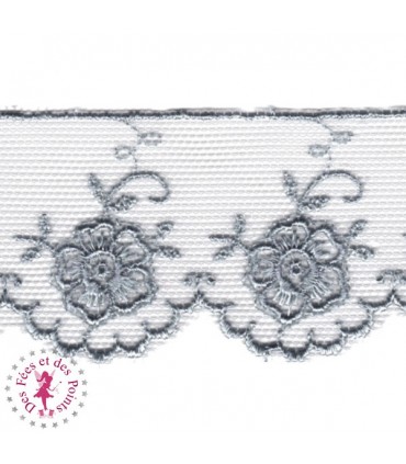 Dentelle Valencienne "Fleurs" - Grise - 3.5  cm