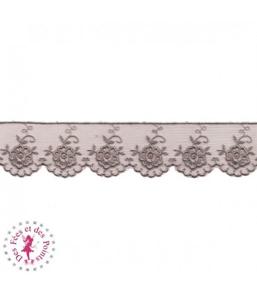 Dentelle Valencienne "Fleurs" - Brun - 3.5  cm