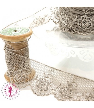 Dentelle Valencienne "Fleurs" - Brun - 3.5  cm