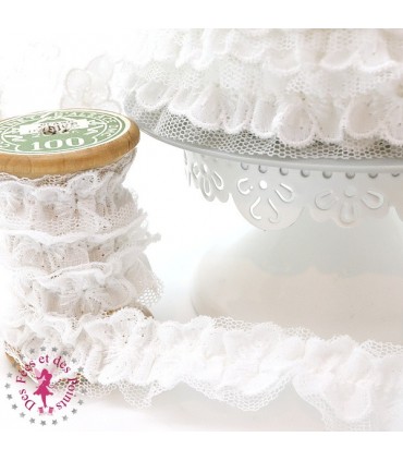 Broderie tulle élastique "Fleur" - Blanc