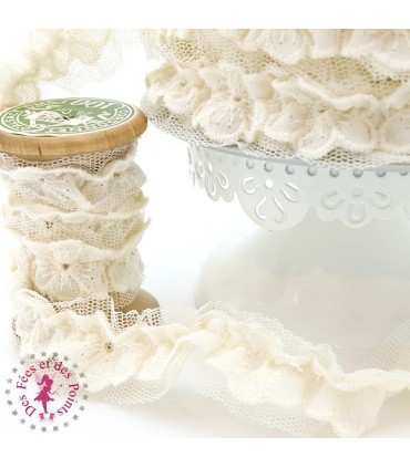Broderie tulle élastique "Fleur" - Ivoire