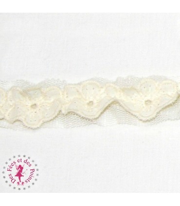 Broderie tulle élastique "Fleur" - Ivoire