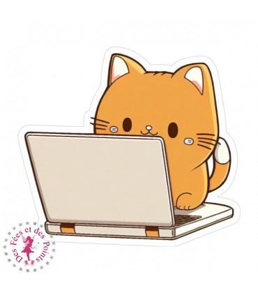 Autocollants/Stickers - Petits Chats Kawaii - Chat ordinateur