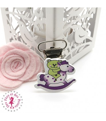 Pince en bois - Nounours sur cheval à bascule