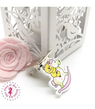 Pince en bois - Nounours sur cheval à bascule