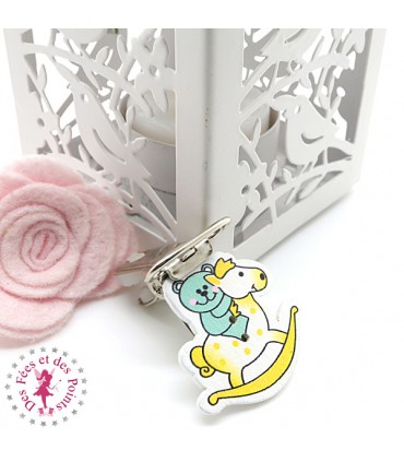 Pince en bois - Nounours sur cheval à bascule