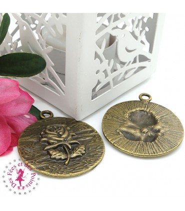 Charm / Pendentif - Plaque Belle Rose