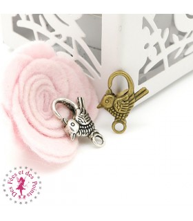 Mini Mousqueton Oiseau - 26 mm - Bronze antique/Argent