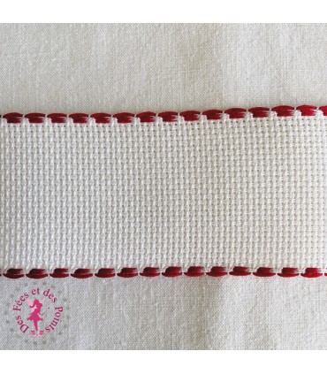 Bande à broder Aïda 5.5/pts avec feston rouge