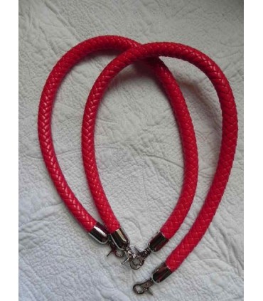 Anse cuir synthétique tressé rouge - 65 cm