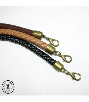 Petite anse - Cuir synthétique tressé - 30 cm - Noir