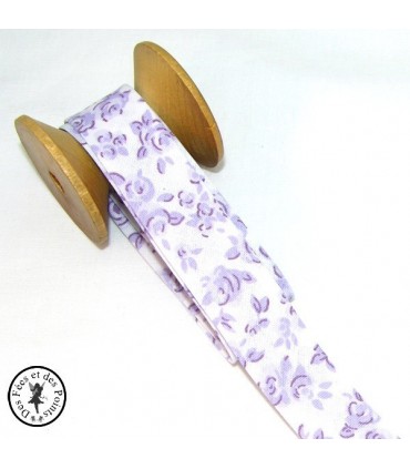 Biais plié à fleurs - Violet/Blanc